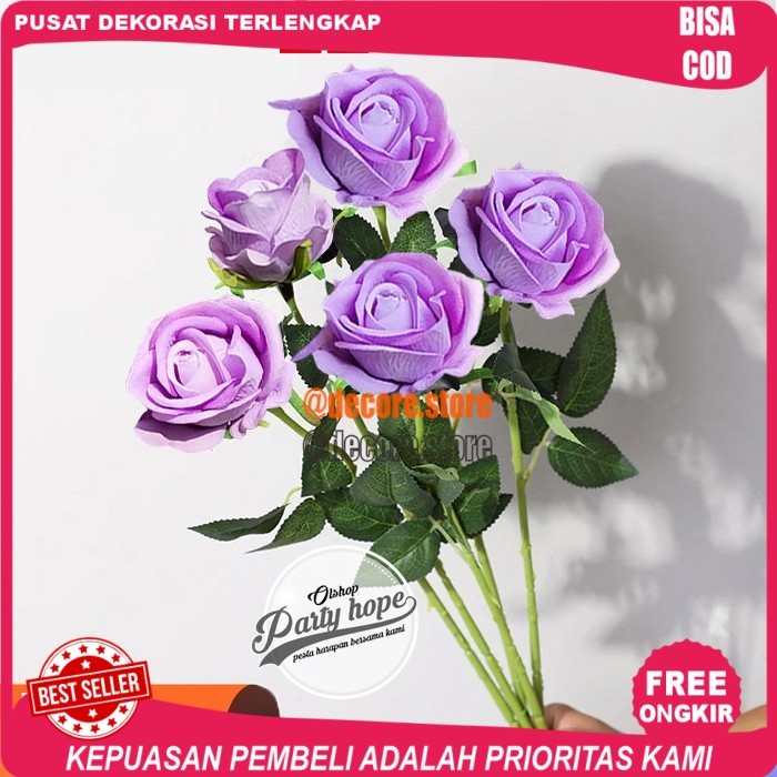 Cod Bunga Mawar Ungu / Bunga Plastik Tanaman hias Artificial Mawar Ungu