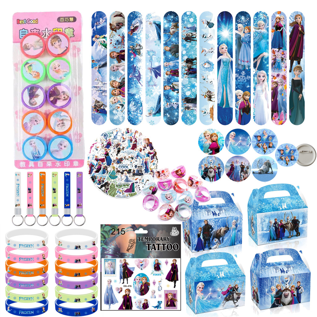 

Disney Frozen Party Favors Anna Elsa Princess Seal Stamps Stickers Slap Bracelets Badge Gift Bag Girls Birthday Party Gifts