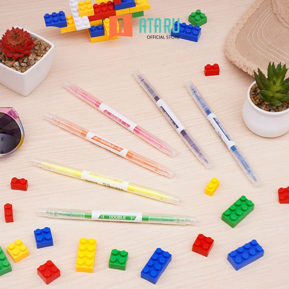 

Ataru Set 6 Pcs Spidol Highlighter Double Tip spidol stabilo warna warni alat tulis penanda text marker