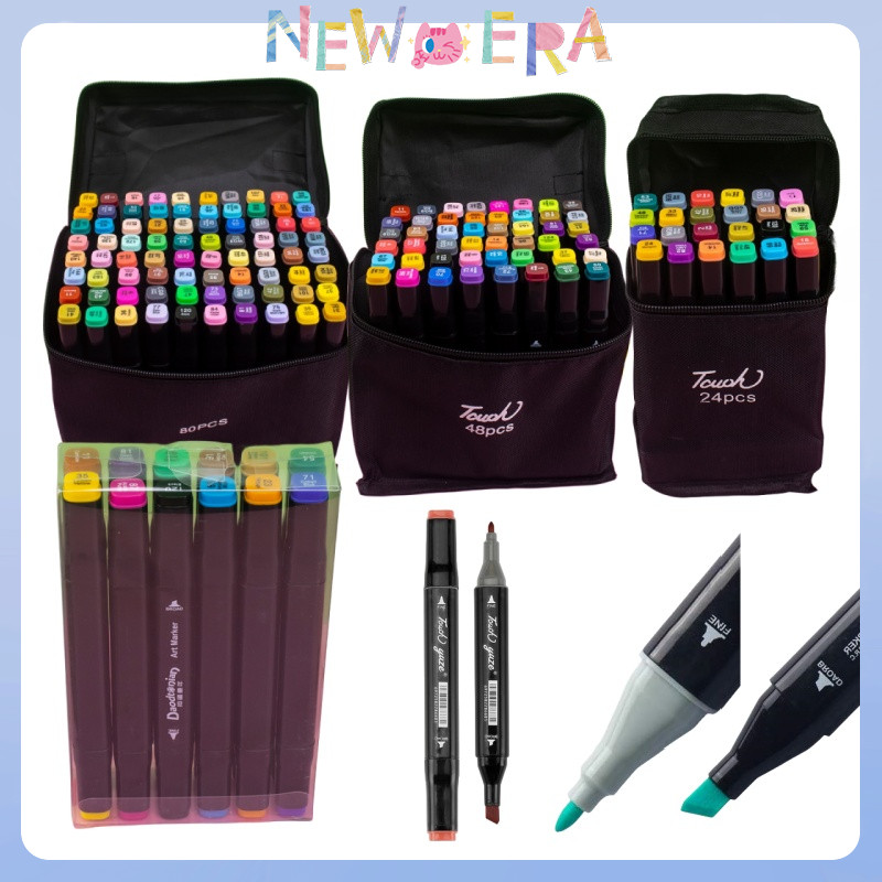 

NewEra Touch Spidol Dual Side Fine Art Brush 12/24/48/80 Pcs Spidol Warna Untuk Menggambar Seni Spidol Sentuh Set Spidol Berkepala Dua