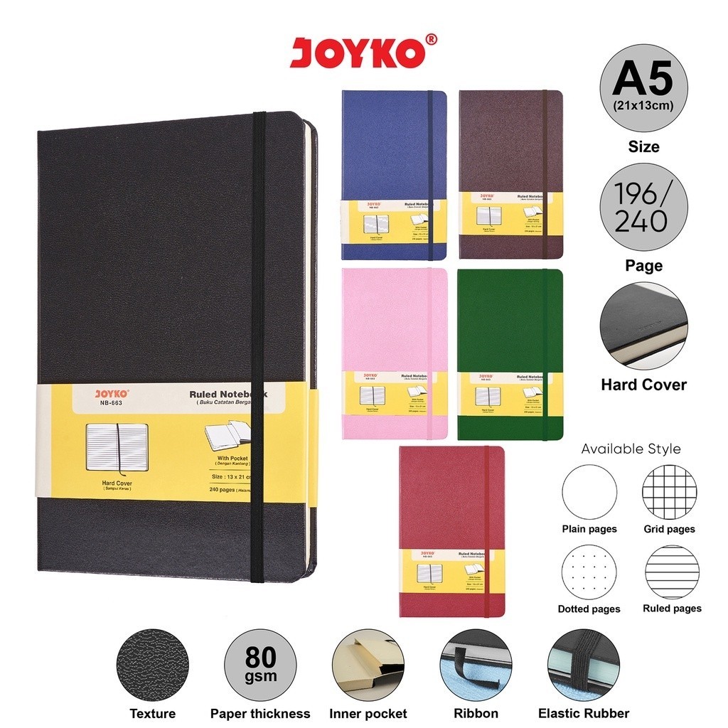 

Notebook Joyko NB-663 A5 Ruled Bergaris Buku Tulis Catatan Diary Planner Agenda 80 Gsm Hard Cover - Satuan- SHSNP