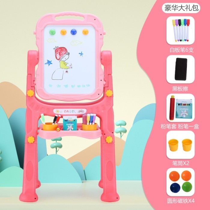 

Papan Tulis Anak/Kids writing Whiteboard Erasable with 360 degree flip - Merah Muda