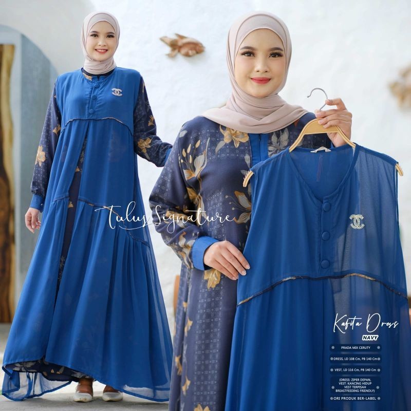 KAFITA DRESS SET MAXI CREPE MOTIF MIX CERUTY POLOS BY TULUS