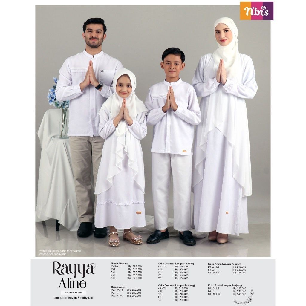 SARIMBIT ALINE BROKEN WHITE / SARIMBIT NIBRAS MUSLIM KELUARGA TERBARU 2024