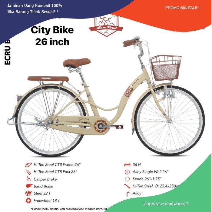 PROMO FLASH SALE SEPEDA CITY BIKE PACIFIC VALENTINO 26 inch Keranjang Mini Cewek Unisex - Beige