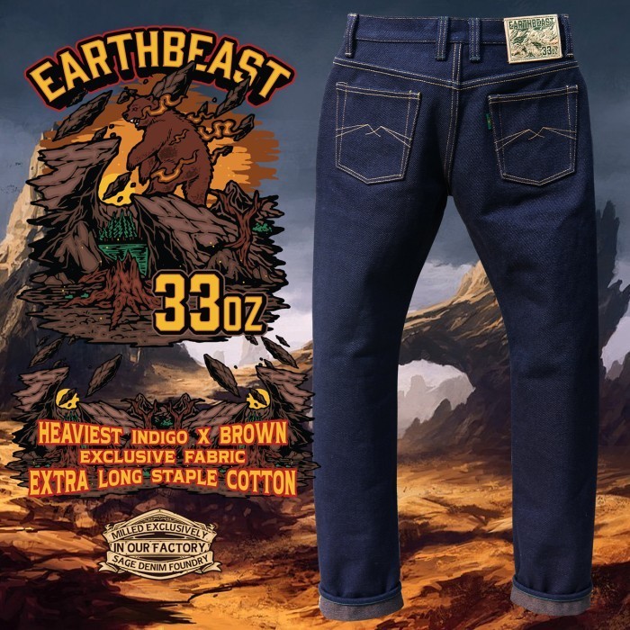 Extreme Indigo x Brown : The Earthbeast 33oz Unsanforized - 29 Slim Cut