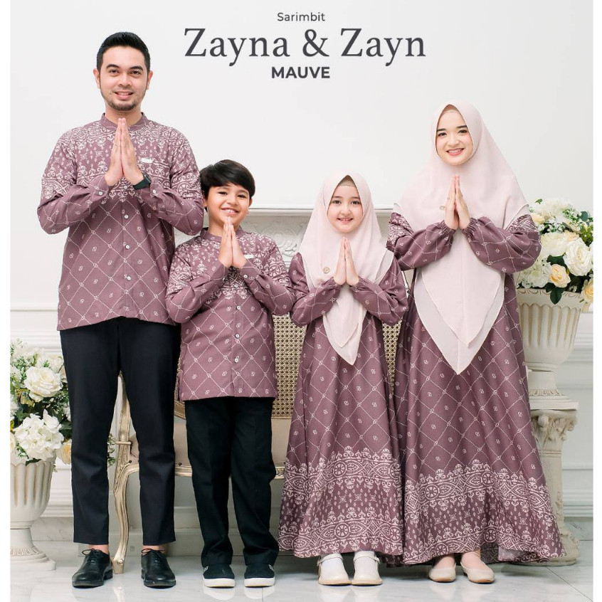BAJU LEBARAN COUPLE KELUARGA SARIMBIT MURAH PREMIUM / Greenism Sarimbit Motif Zayna & Zayn (Mauve) Q