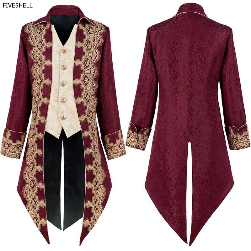 Men Steampunk Gothic Victorian Jacket Vintage Purple Velvet Tailcoat Meeval Frock Coat Uniform Renai