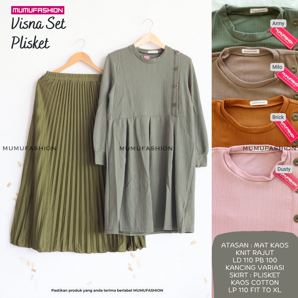 AJR - VISNA SET ROK Setelan Tunik Dan Rok Plisket Wanita Bahan Kaos Knit Jumbo BIsa COD by MUMUFASHI