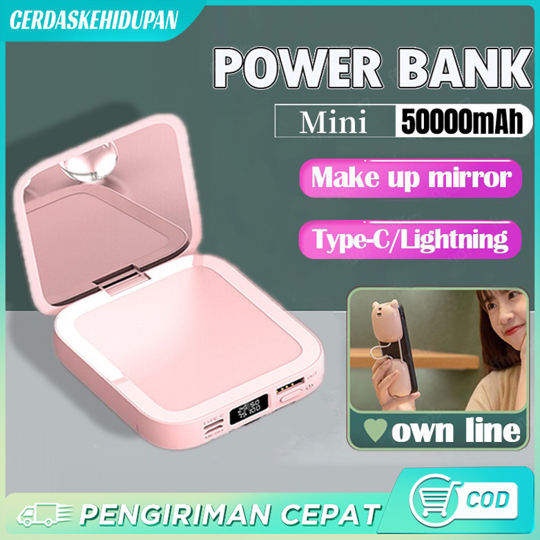 Pink Mini Fast Charging 20000mAh Power Bank External PowerBank Portable Mobile Phone Charger for All mobile phones New Powerbank Beauty Mirror 20000mAh Power Bank Pengisian Cepat dengan Cermin Lipat