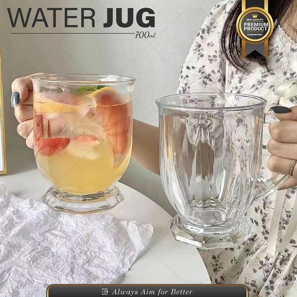 Water Jug Gelas Kaca Pegangan Besar Jumbo 700ml Jus Juice Cafe Ins Style Simple Cantik