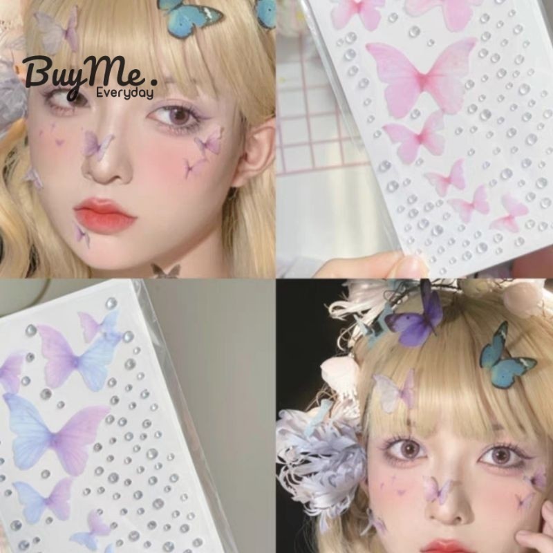 

DOUYIN [Ready] Face Gem Stiker Kupu-kupu Butterfly Sticker 3D Fairy Cosplay Halloween Douyin
