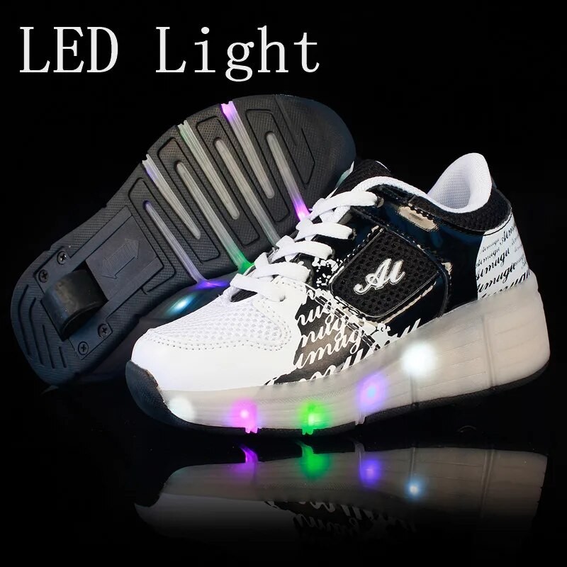 Hitam Baru dengan Harga Murah Fashion Anak Gadis Anak Laki-laki Lampu LED Roller Skate Sepatu Skate 