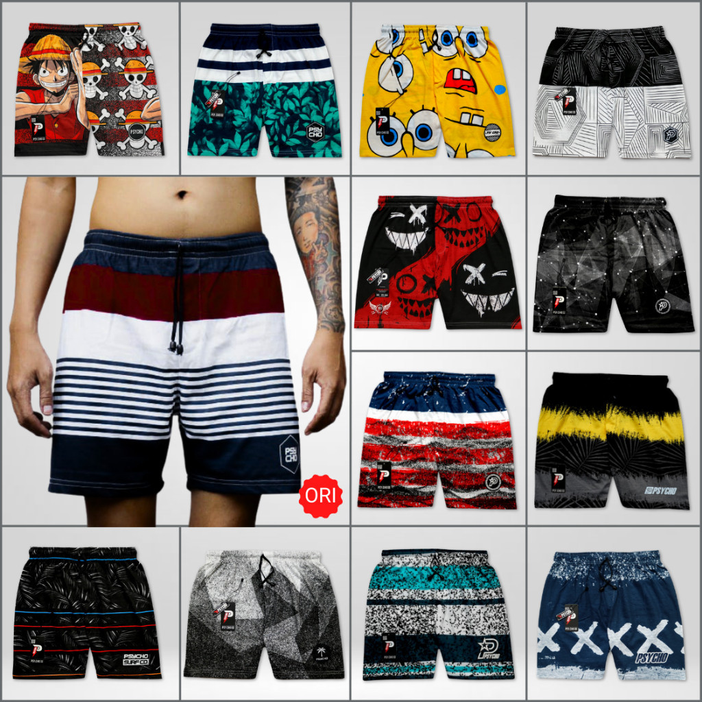BEST SELLER 10 pcs - PSYCHO BOXER PRIA WANITA| CELANA DALAM PENDEK KOLOR BOXSER PANTAI BAHAN ADEM| B