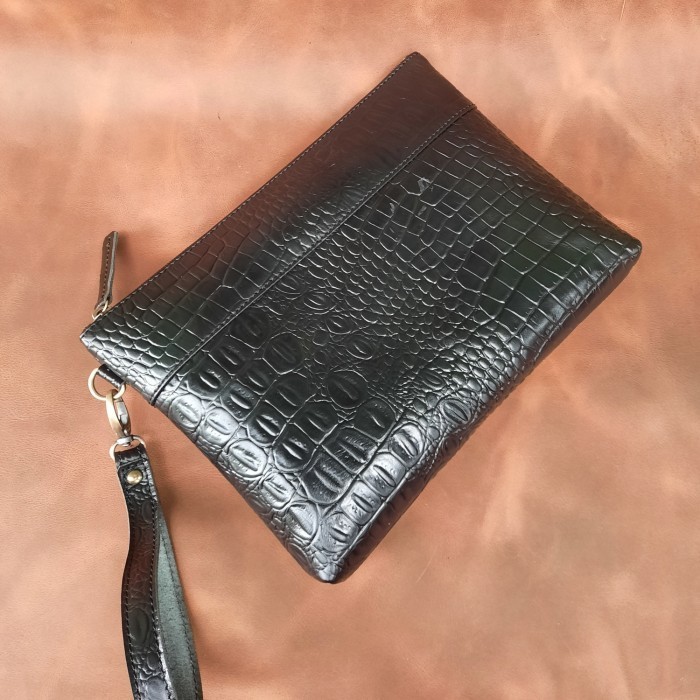 Handbag Pouch Pria Clutch Kulit Sapi Asli - Tas Tangan Kulit - Hitam Polos