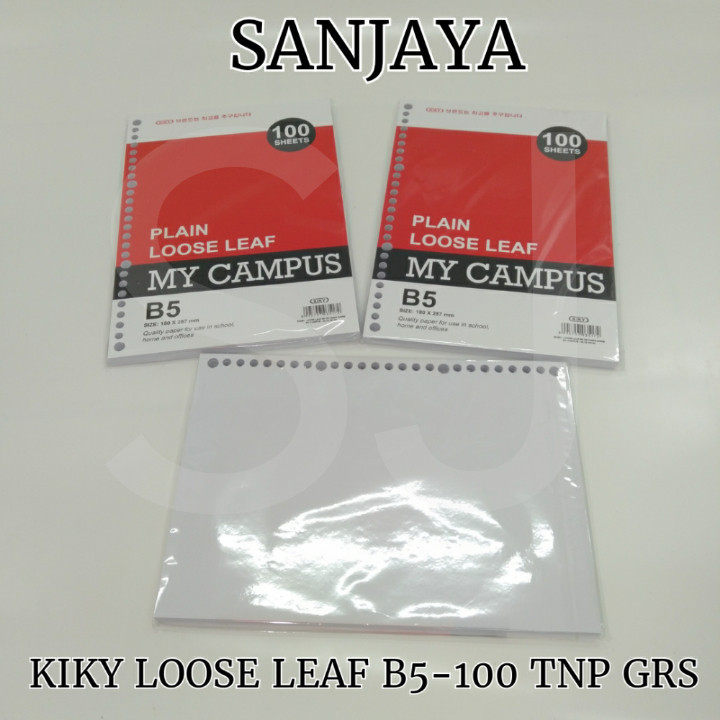 

(HASANS HOME)Kiky Loose Leaf Isi Binder B5 Putih 100 Lembar / Kertas Tanpa Garis Isi Binder / Kiky Loose Leaf B5-100 Tnp Grs