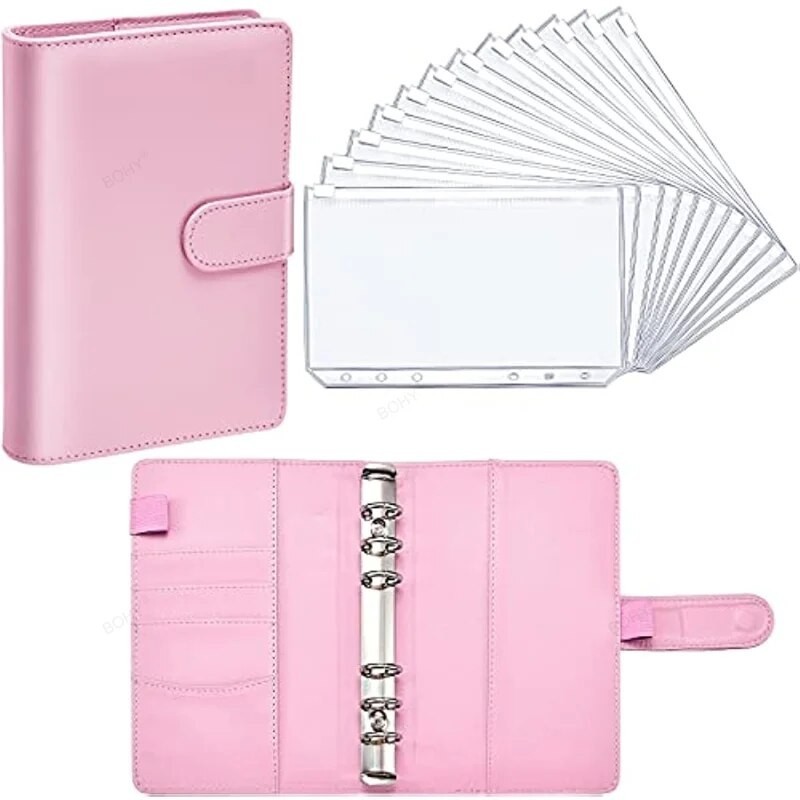 

New 6 Hole Binder Pockets Plastic Binder Zipper Money Saving Envelope A6 Binder Budget Planner Notebook Covers Folder Colored