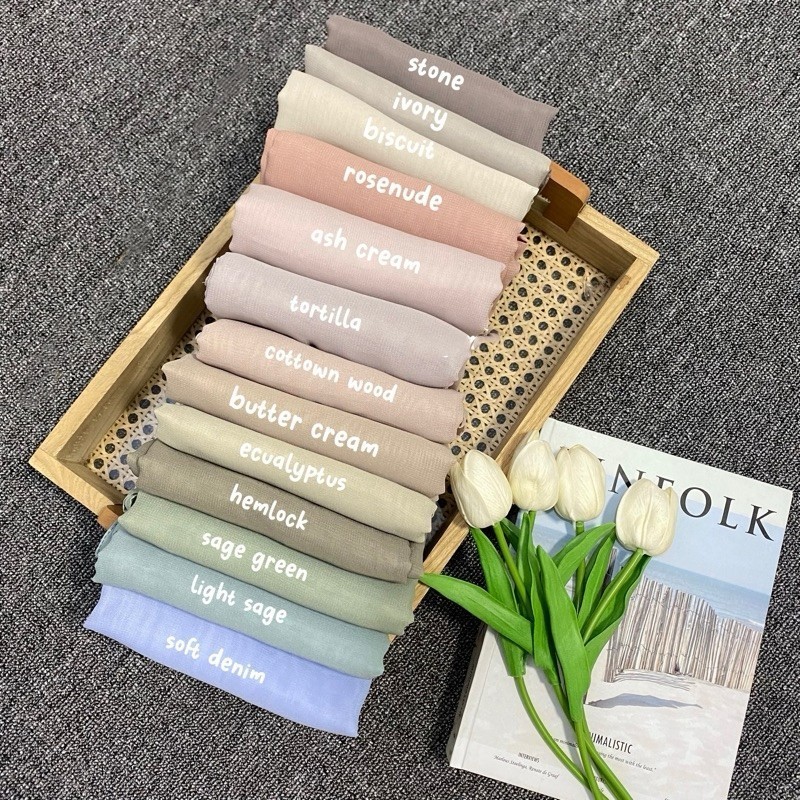 Hijab Segi Empat Bella Square Pollycotton Premium Jahit Neci Kerudung Segi Empat Polos 60 Warna Bell