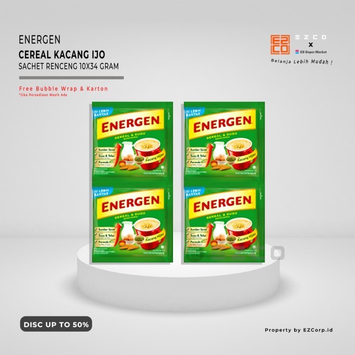 

ENERGEN CEREAL RASA KACANG IJO KEMASAN SACHET RENCENG 10 PCS X 34 GR