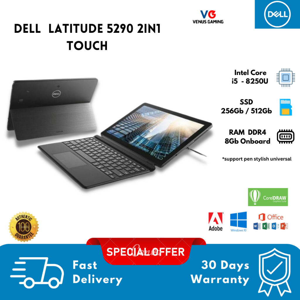 FROMO SPESIAL SHOP Laptop Tablet Murah 2in1 Dell 5290 Touchscreen Core i5 Gen 8 / Layar Lepas 12inch