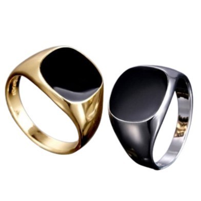 Cincin Pria Titanium Silver Hitam Silver Kotak Oval Mafi Ring Keren C39