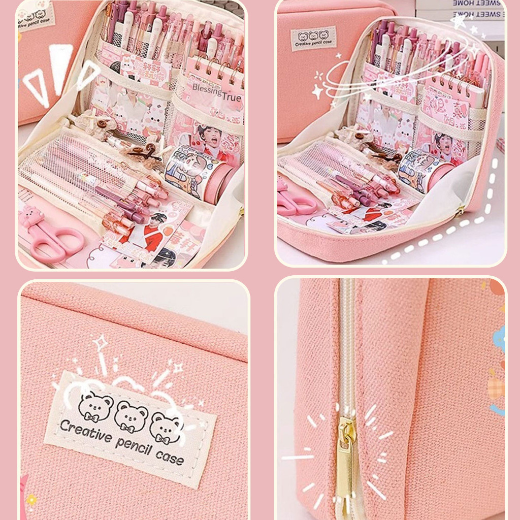 

HenJO 8-Layer 12-layer Super Large Capacity Pencil Case Kawaii Canvas Pencil Box Pen Pouch Organizer