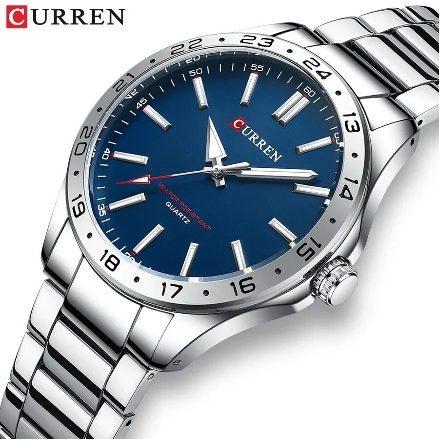 Jam Tangan Pria CURREN Men's Fashion Ultra-Thin Watch Simple Men's Business Stainless Steel Quartz W