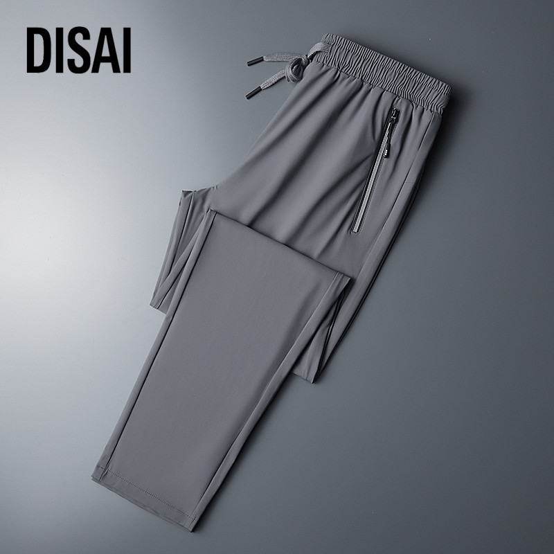 DISAI Celana Pria Saku Ritsleting Panjang Ice Silk Fabric Keren Ringan Bernapas Elastisitas Pants