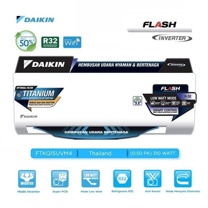 AC DAIKIN FLASH INVERTER 1,5PK FTKQ35 - Daikin AC - Daikin