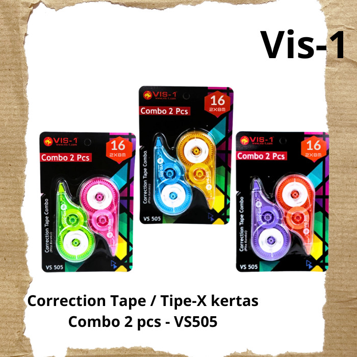 

Vis-1 Correction Tape / Tipe-X Kertas Combo 2pcs 2x8m VS505
