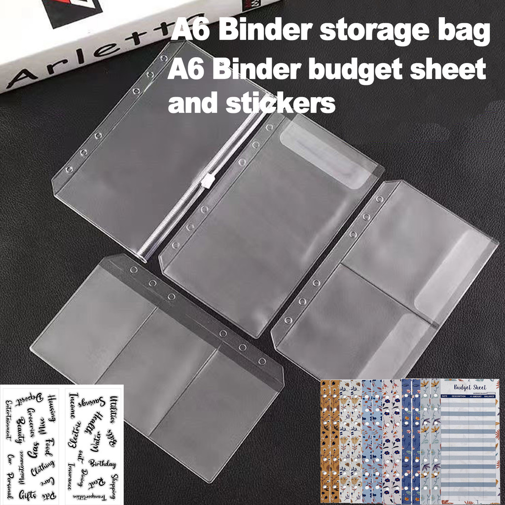 

A6 Binder Pockets 6 Holes Cash Envelopes for Budgeting, Clear Zipper Folders for 6-Ring Budget Binder