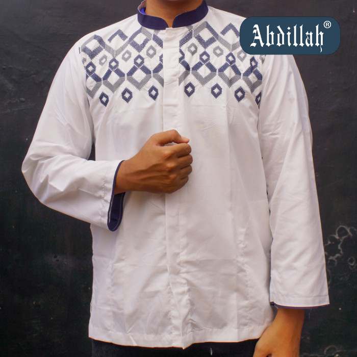 Abdillah - Baju koko putih dewasa bordir lengan panjang