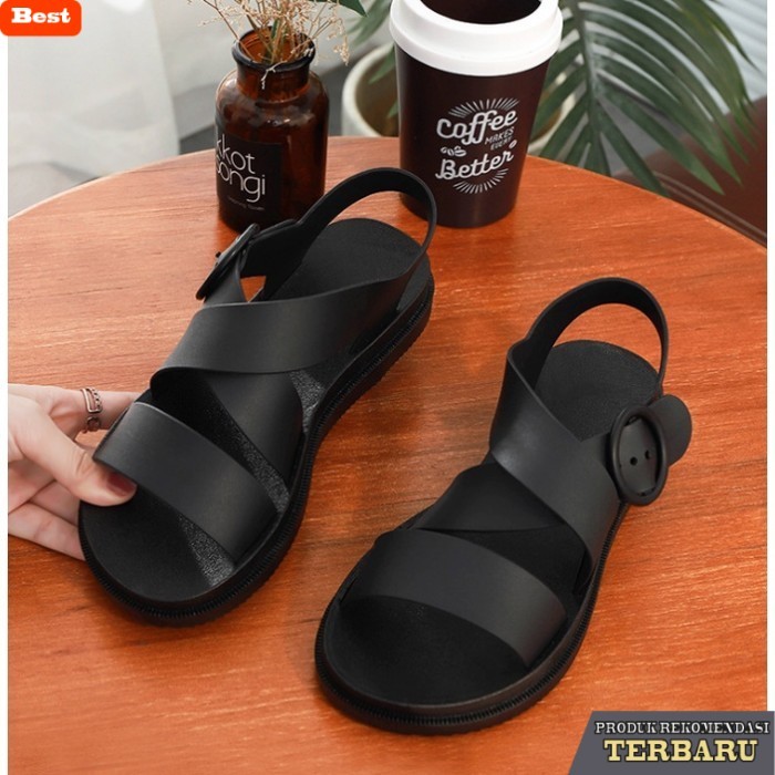 sandal wanita trend sekarang Sepatu Sandal Jelly Wanita Karet Fashion Korea - Hitam, 40