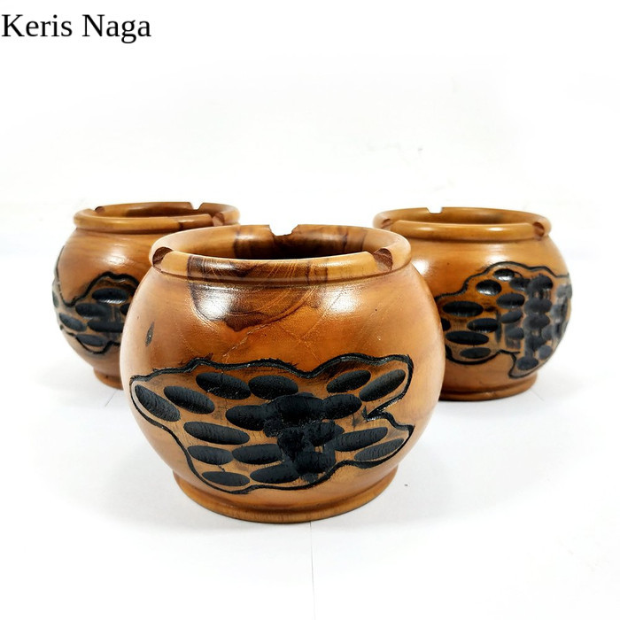 Asbak Rokok Unik Antik Model Gentong Kayu Jati Ukir Pahat LSF9