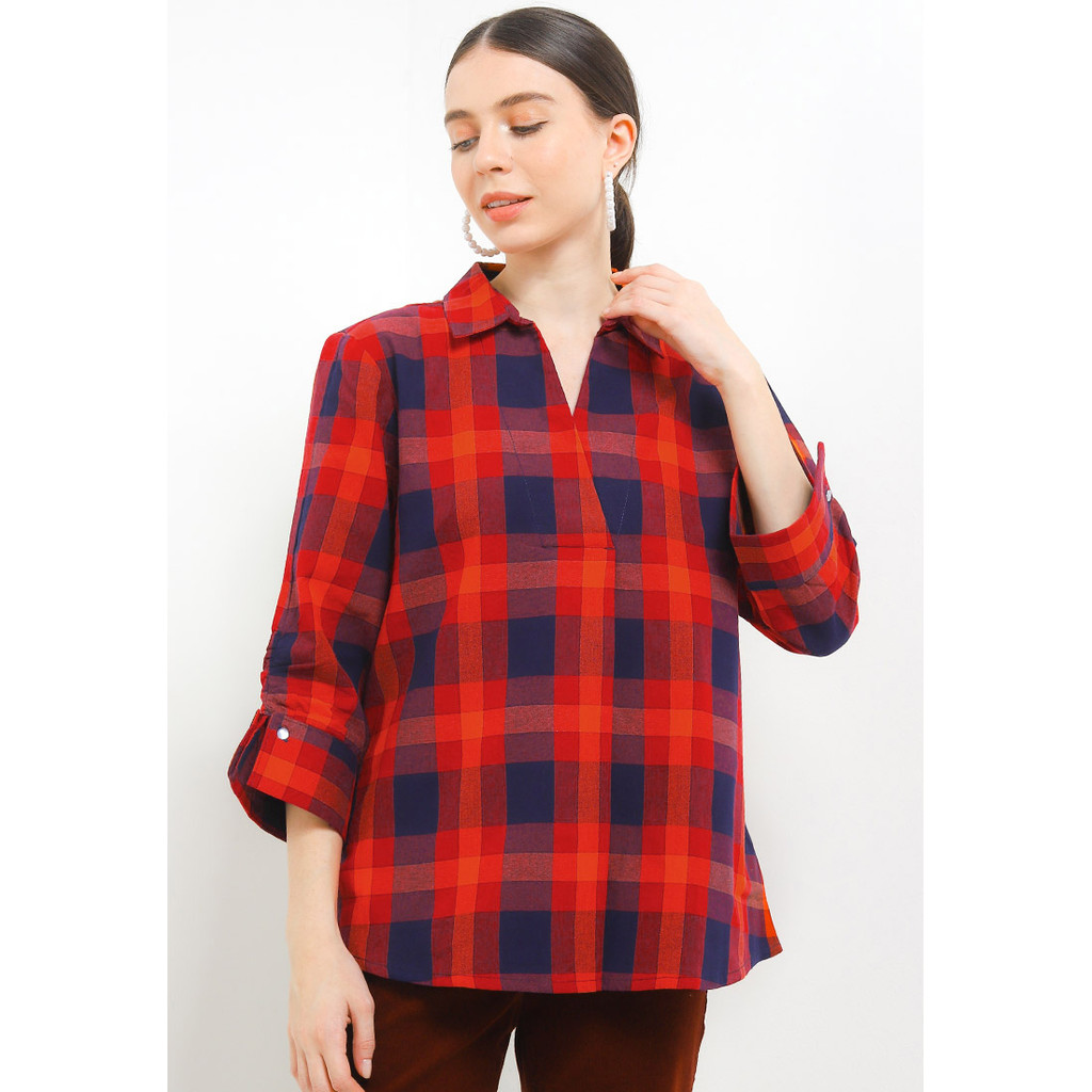 X EIGHT Meita Blouses - Atasan Wanita Kotak-Kotak Couple
