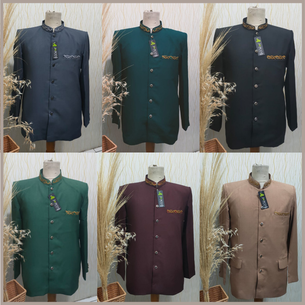 Jasko Tasik Jasko Motif Bordir Saku Kerah Jas Koko Bahan Wool Novus Busana Muslim Pria premium berku