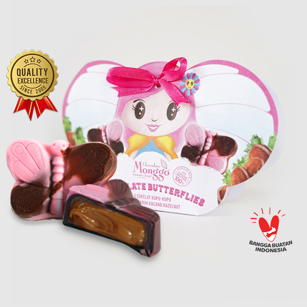 

Chocolate Monggo | Hazelnut Praliné & Milk Chocolate Butterflies 3x17g | Coklat Kupu-Kupu | Praline Kids