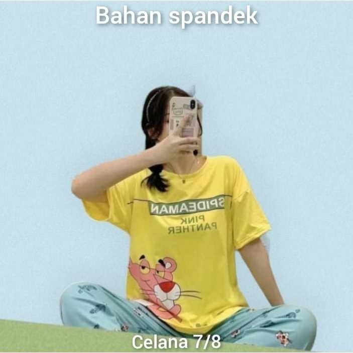 Baju tidur piyama bahan spandek import lengan pendek celana tujuh perdelapan 7/8 KAOS SETELAN SETCEL
