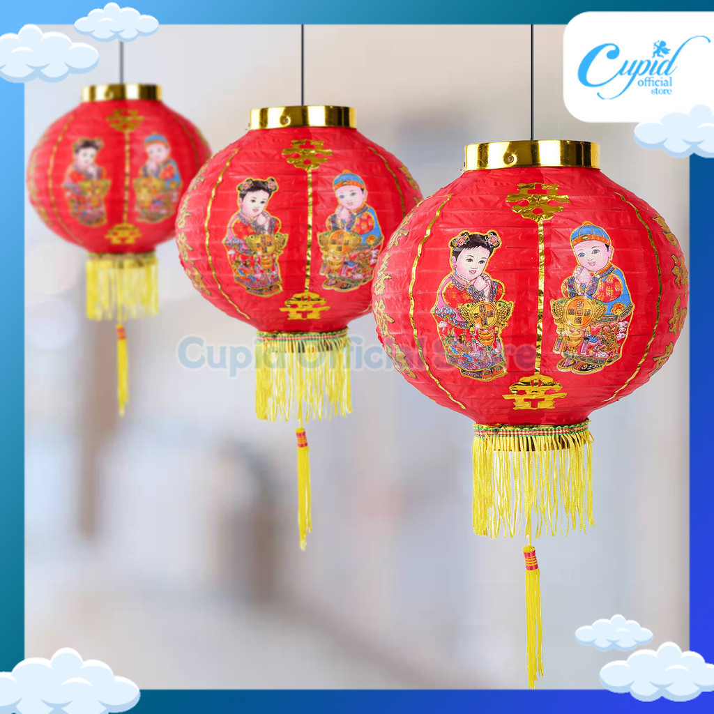 2PCS LAMPION KAIN IMLEK GONG XI HANGING LENTERA LANTERN IMLEK BULAT LIPAT GANTUNG MERAH 60CM MOTIF G