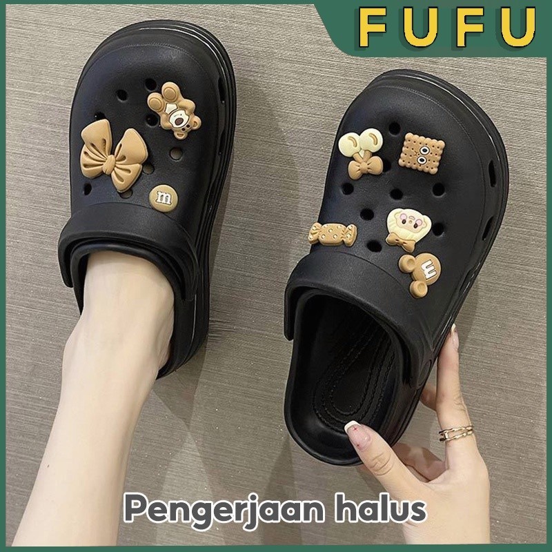 FUFU Sepatu Sandal Wanita / sandal slop / sandal bakpao / sandal jibbitz