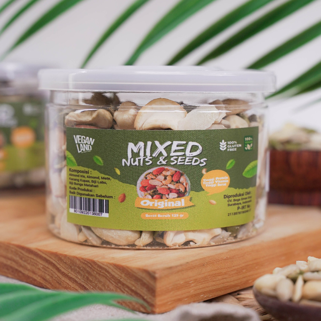 

[VEGAN] MIXED NUTS & SEEDS 135 GR - KACANG DAN BIJI-BIJIAN 135 GRAM (Pumpkin seed panggang,kacang kupas panggang,mete panggang,almond slice panggang,almond panggang) - VEGAN LAND