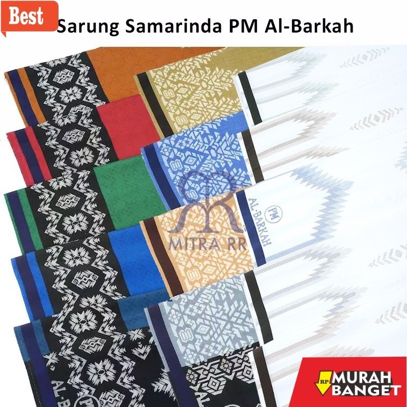 Sarung idaman- Sarung Samarinda PM Al-Barkah Jumbo Sarung Goyor Pulau Mas Pilih Warna Putih Hitam Ec