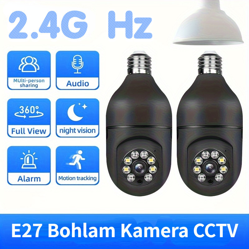 kamera CCTV Bohlam WiFi Wireless IP Camera Outdoor FHD 1080P PTZ IP Camera E27 Panoramic Dual Light 
