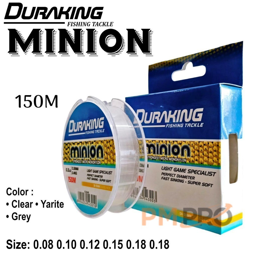 Duraking Minion 150m Fast Sinking Senar Pancing Strongest Mononylon Warna Clear Putih Bening Super K