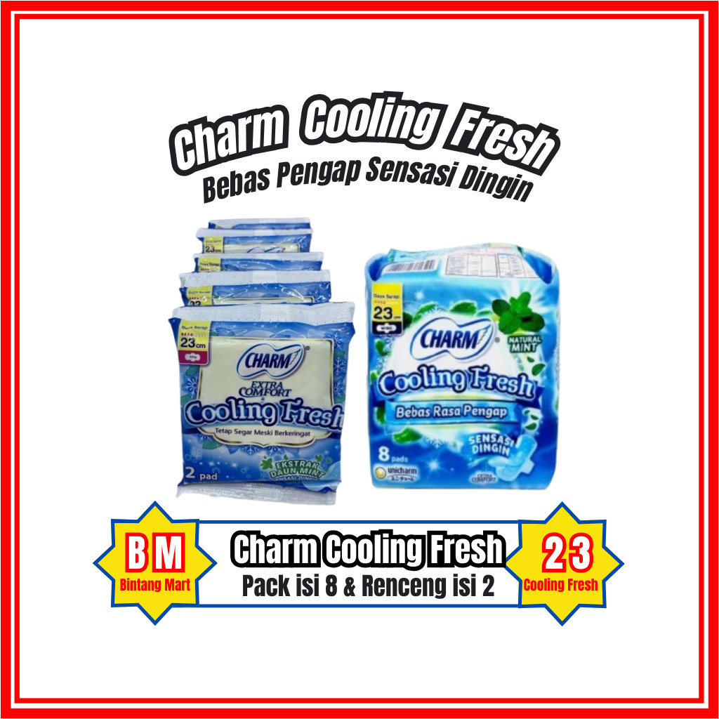 Charm Cooling Fresh Pembalut Extrak Daun Mint Sensasi Dingin Kemasan Pack isi 8 Saset Renceng isi 2