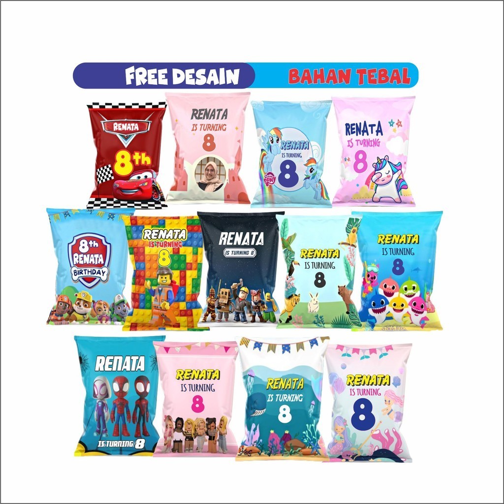

Pouch Snack Jumbo chip bag Custom Souvenir ulang tahun promosi natal Kantung Snack Ultah