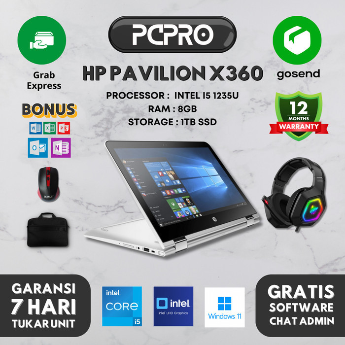 Laptop HP Pavilion x360 Laptop Design Intel i5 1235U 8GB 256GB Murah