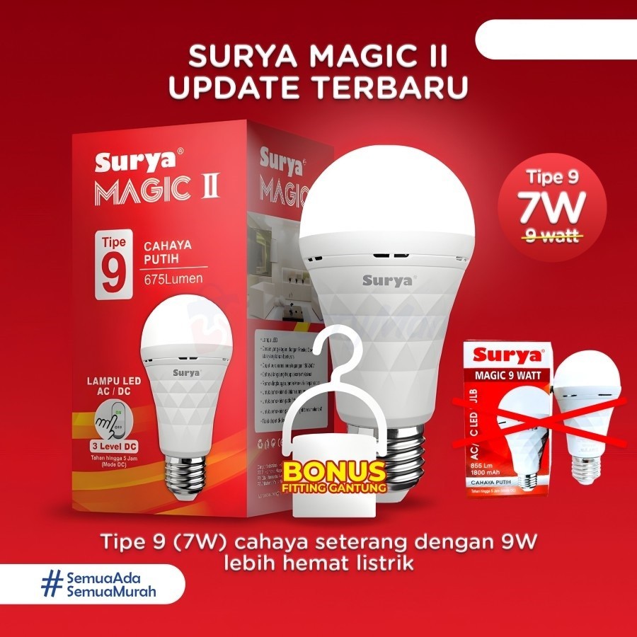 LAMPU SURYA MAGIC II | Lampu Bohlam Surya Magic II Kapasitas 2400mAh