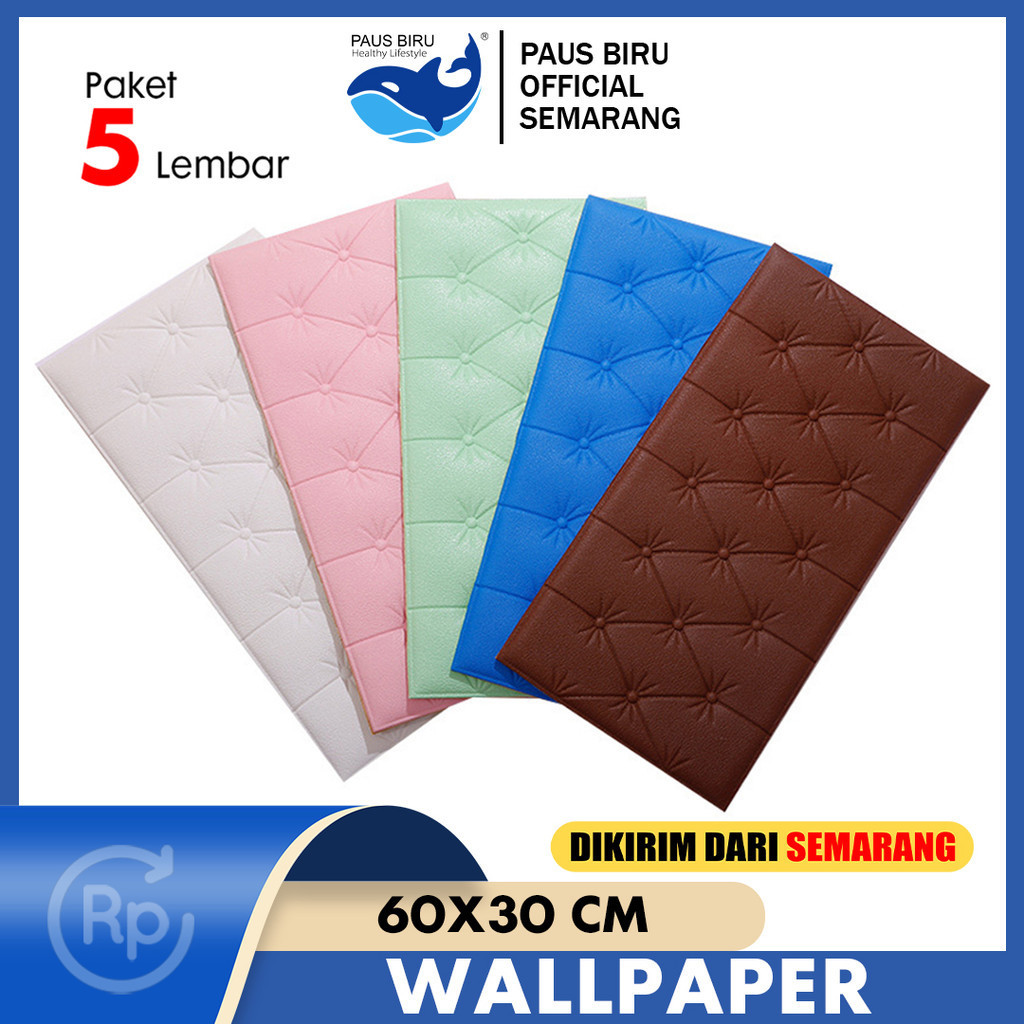 Paus Biru - (PAKET 5 LEMBAR) Wallpaper 3D Foam Kedap Suara Tahan Air Headboard Bed Wallfoam Empuk / 