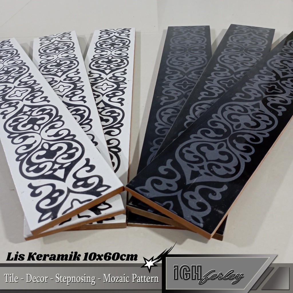 Lis Keramik Dinding 10x60 cm Variasi Hitam Putih Minimalis  Murah